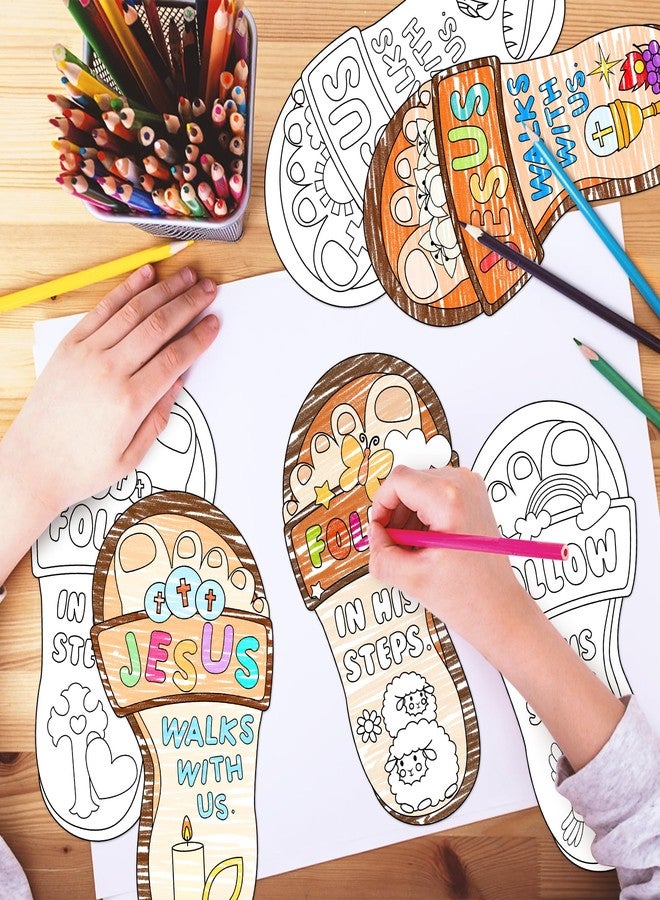 مجموعة أدوات الرسم والتلوين للأطفال من دي في بونيك، ٢٤ قطعة، مناسبة لمدارس الأحد، تتضمن رسمة "يسوع يسير معنا"، وبطاقة تلوين دينية مسيحية لبصمة قدم، وهدايا للحفلات، ومستلزمات أنشطة فنية منزلية أو صفية. - Image 3